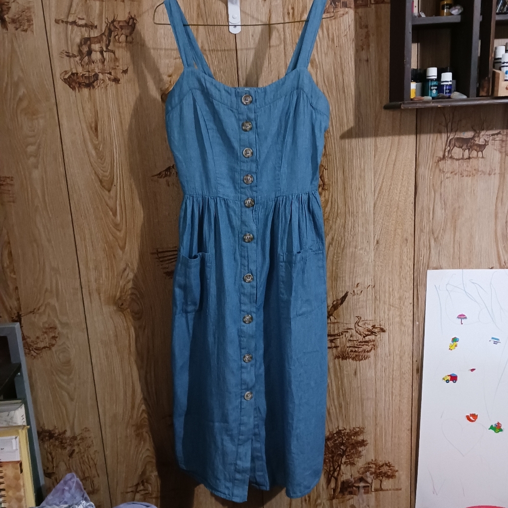 Rebellion Denim Jumper Pinafore Apron Midi Summer Dress - Picture 1 of 13